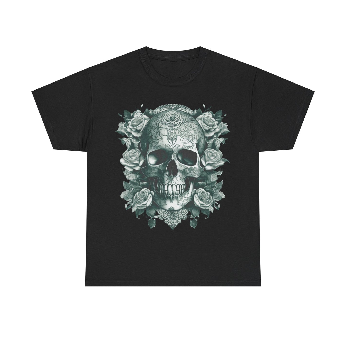 Skulls and Roses Cotton Tee, Unisex Graphic Shirt, 7 color choice