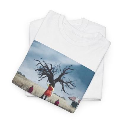 Stylish stacked white T-shirts displaying a captivating graphic from a renowned series, perfect for statement-making casual wear, illustrating an iconic scene with artistic flair.