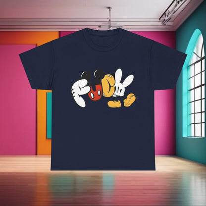 Mickey's Rebellion F**K Graphic T-Shirt in deep navy blue, blending nostalgia with audacity. This luxury unisex cotton tee serves as a unique canvas for self-expression and modern artistry.