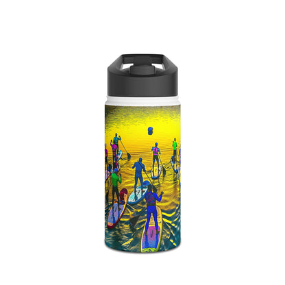 Luxury Fantasy Paddleboarding Stainless Steel Water Bottle featuring vibrant paddleboarding scene against a sunlit water background, perfect for outdoor enthusiasts.