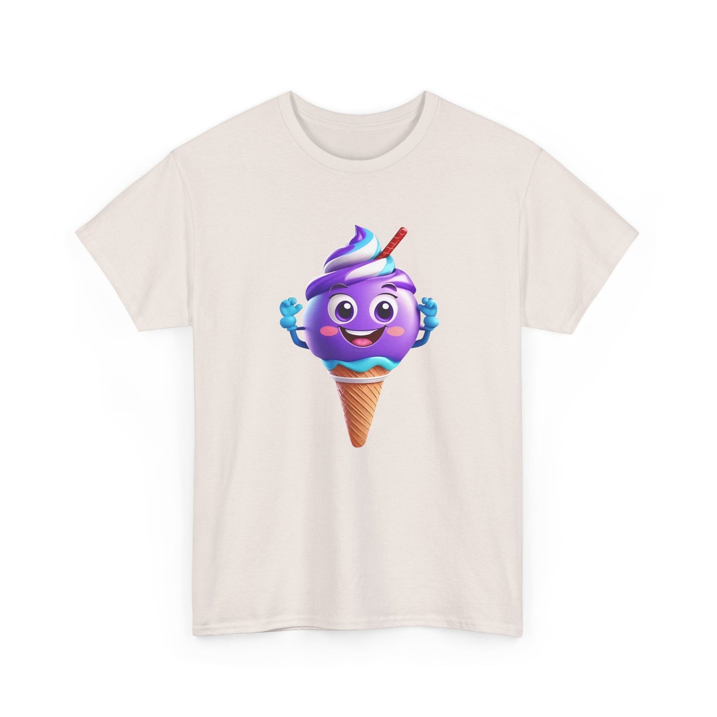 Scoop of Joy: Cartoon Ice Cream Cone Character Tee Unisex Cotton Graphic T Shirt