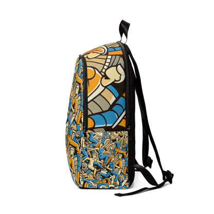 Close-up detail of the Mosaic Dreams Backpack's dynamic comic-style graphics, exemplifying the luxury design by Dazzling Dreams Studio.