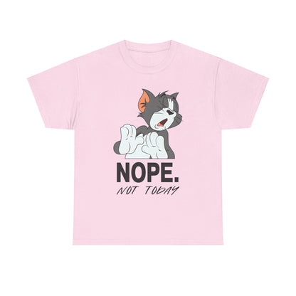 Tom & Jerry Unisex Graphic Tee: 'NOPE' Cat Print on a soft pink fabric, featuring an iconic cartoon cat with a playful expression, perfect for casual elegance and comfort.