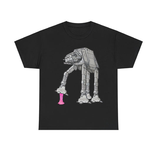 Elegant Rebel Gum Star Wars Unisex Graphic Tee showcasing a playful AT-AT design with a fun gummy detail, ideal for sophisticated fans and collectors.