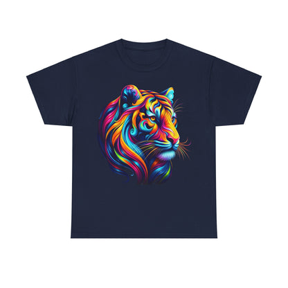 Tiger's Whimsy Graphic Unisex T-Shirt in navy blue featuring exquisite artefact design with intricate tiger artwork, emanating luxury with vivid colours.