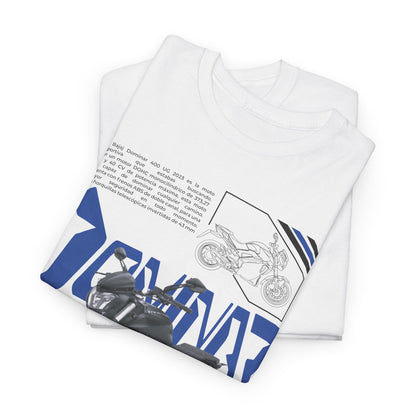 Sophisticated white men's T-shirt stacked with another, both displaying a captivating motorcycle print, perfect for passionate motorbike lovers.