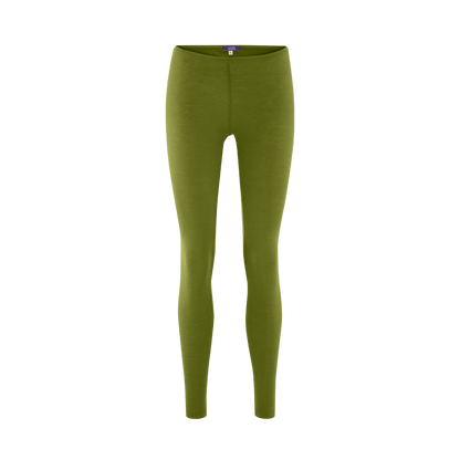 Luxurious women's leggings crafted from 55% organic wool and 45% organic cotton, showcasing a close fit ideal for layering in cooler weather.