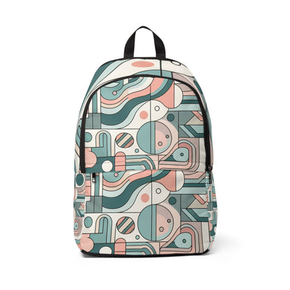 Elegant Pastel Geometric Backpack by Dazzling Dreams Studio featuring a modern geometric design in soft pastel colours, ideal for stylish travel and everyday use.