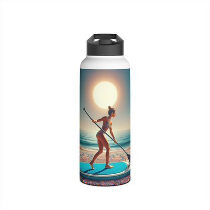 Luxury Fantasy Paddleboarding Stainless Steel Water Bottle adorned with beautiful artwork of paddleboarding, ideal for stylish hydration during outdoor pursuits.