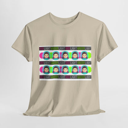 Squid Game Unisex Men's Women's Graphic Cotton Funny T Shirt Tee featuring a vibrant design with 'Red Light Green Light' text and cartoon characters, perfect for a stylish statement piece in urban fashion.