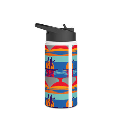 Stylish Fantasy Paddleboarding Stainless Steel Water Bottle displaying a striking pattern of paddleboarders and sunsets, designed for the adventure enthusiast.