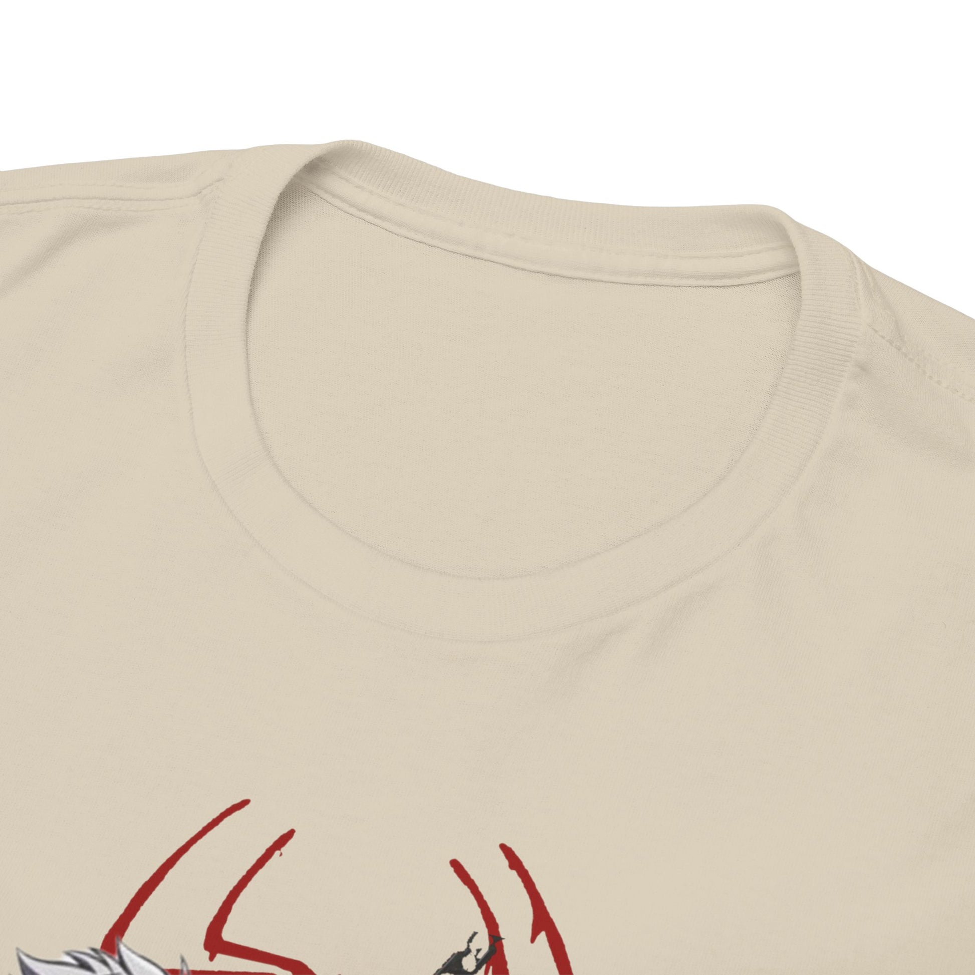 Close-up of the premium neckline detailing on a Hunter x Hunter T-shirt, highlighting the soft fabric and refined finish.