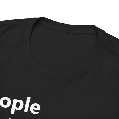 Close-up view of a high-quality black T-shirt neckline, featuring the prominent text 'People' and an eye-catching 5-star review, ideal for contemporary fashion lovers.
