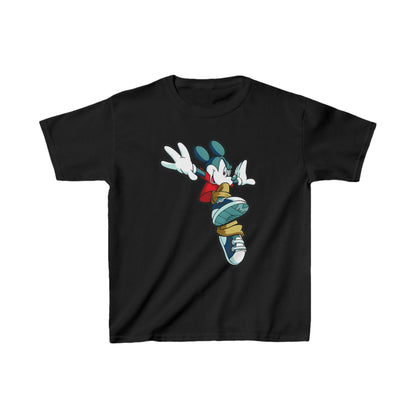 Unisex Kids Mickey Mouse Cotton T Shirt Tee in black, featuring a playful graphic of Mickey Mouse in stylish casual wear.