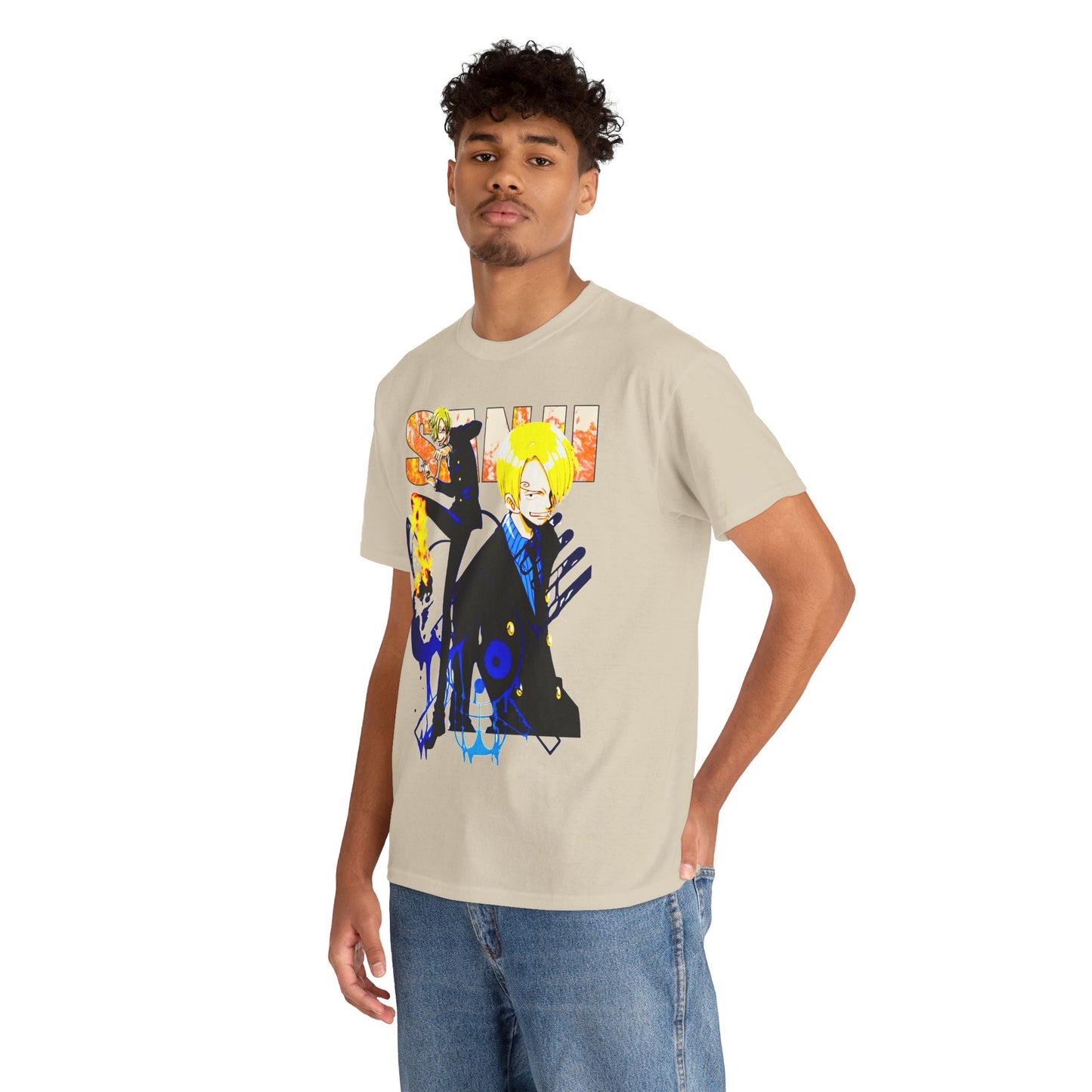Stylish anime-inspired t-shirt featuring a vibrant design of iconic characters, perfect for anime fashion enthusiasts.
