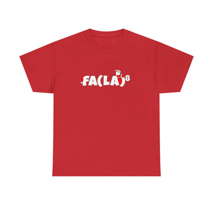 Fa La La La La Christmas Graphic T-Shirt in vibrant red, showcasing a stylish urban design, perfect for the festive season and crafted from premium cotton for luxurious comfort.