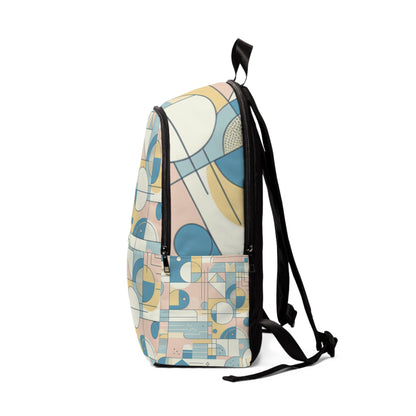 Durable pastel geometric backpack by Dazzling Dreams Studio, featuring adjustable straps and spacious interior for organised storage.