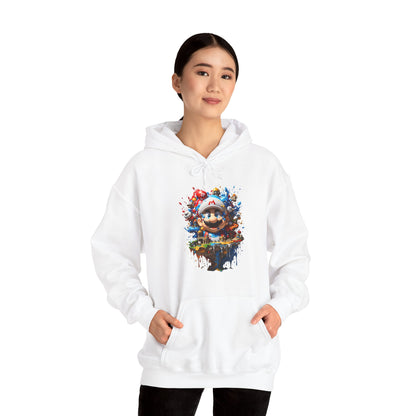 Elegant Unisex Computer Game Graphic Lightweight Hooded Sweatshirt worn by a model, displaying a colourful gaming-themed design, perfect for luxury gaming enthusiasts.