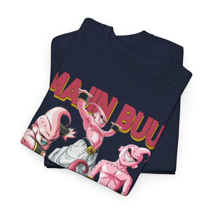 Folded luxurious men's T-shirt showcasing the stunning Majin Buu artwork, ideal for anime enthusiasts seeking unique stylish apparel.