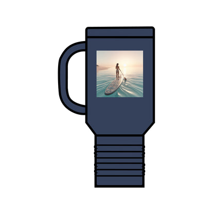 Fantasy Paddleboarding 40oz Insulated Travel Mug in navy, featuring a stunning paddleboarding visual, designed for excellence in adventure and hydration.