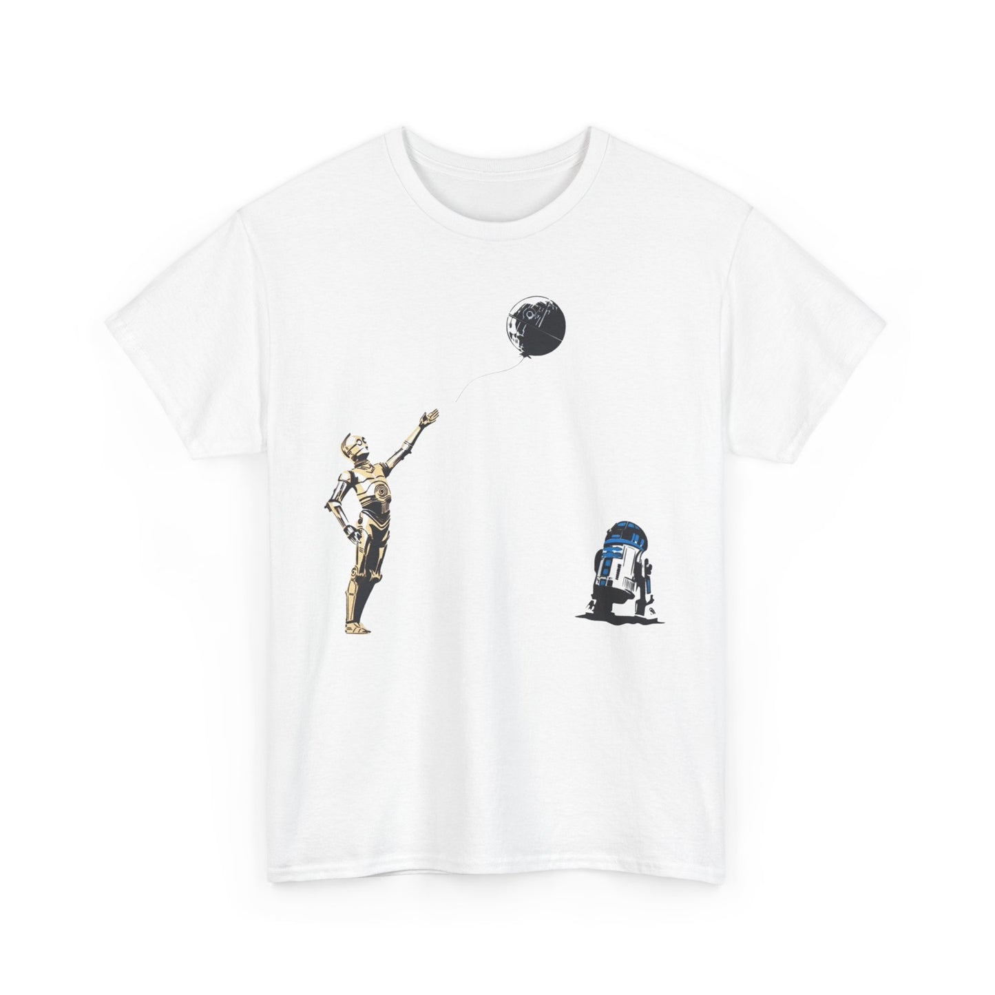 Star Wars T-Shirt - C-3PO & R2-D2 with Death Star Balloon - Funny Graphic Men's