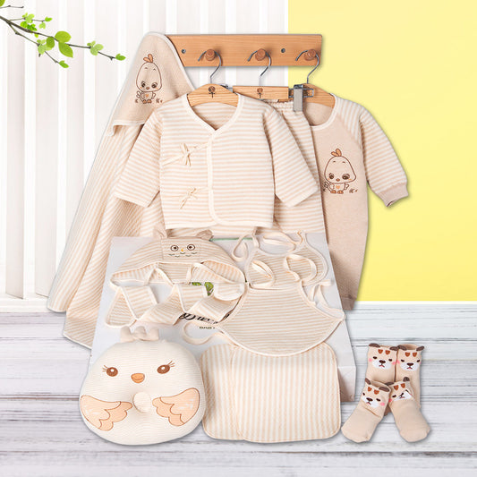 Luxury Newborn Cotton Baby Clothes Set featuring a cute cartoon animal design. Long sleeve cardigan, adorable accessories, and a gift box, perfect for newborns.