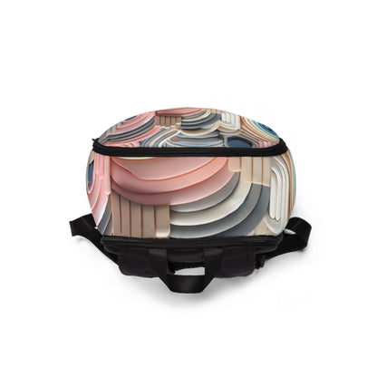 Fashionable lifestyle shot of the Pastel Symphony Modern Backpack by Dazzling Dreams Studio, highlighting its luxurious design and versatility for any occasion.