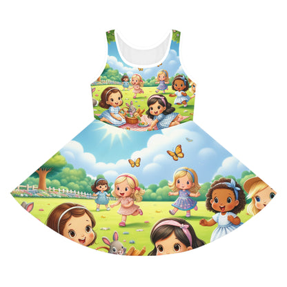 Sophie Charmington Girls Summer Sundress by Dazzling Dreams Studio, featuring a vibrant butterfly print and designed for comfort, perfect for sunny outings and summer adventures.