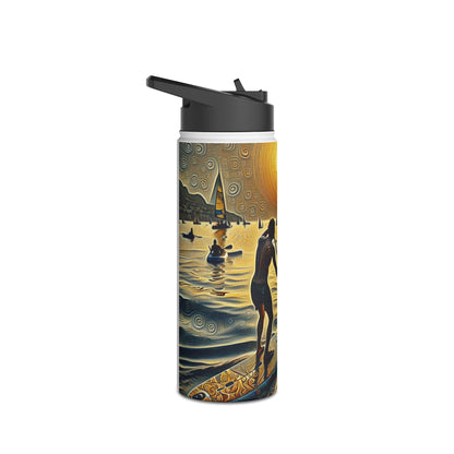 Stylish Fantasy Paddleboarding Stainless Steel Water Bottle depicting a serene paddleboarding scene at sunset, perfect for those valuing luxury while staying hydrated.