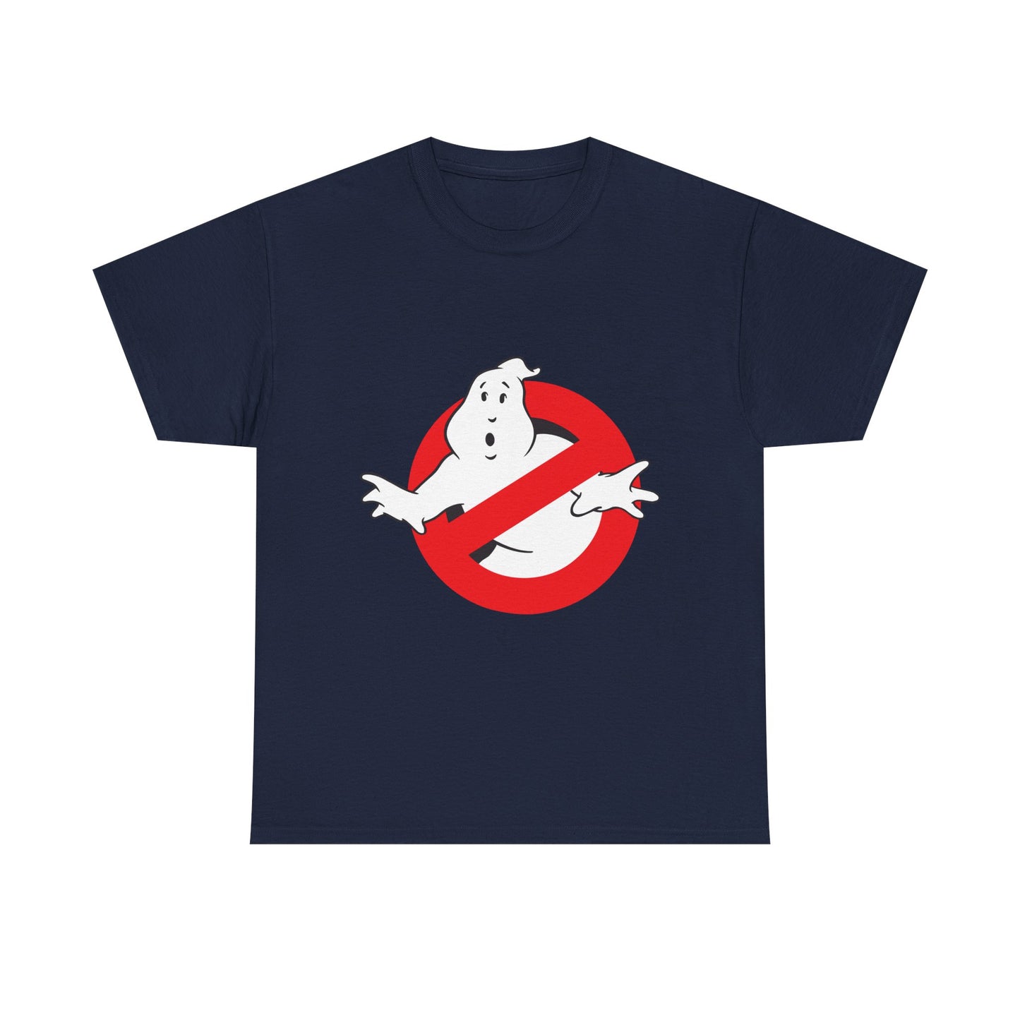 Elegant men's t-shirt in a navy blue shade, featuring the iconic Ghostbusters logo with a distinctive red prohibition circle, perfect for stylish entertainment enthusiasts.