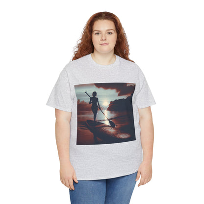 Delightful Paddle Board T-Shirt design showcasing a serene water scene, perfect for water sports lovers by Dazzling Dreams Studio.