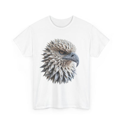 Front view of the sophisticated Eagle Vision Unisex Cotton Graphic Tee, featuring an artistic eagle head design made from folded paper, a true statement piece.