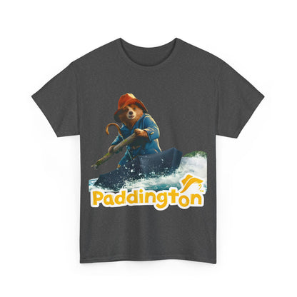 Front view of dark grey Paddington Bear in Peru Graphic Unisex T-Shirt – Premium Adventure Art Tee, featuring an adventurous Paddington Bear design.