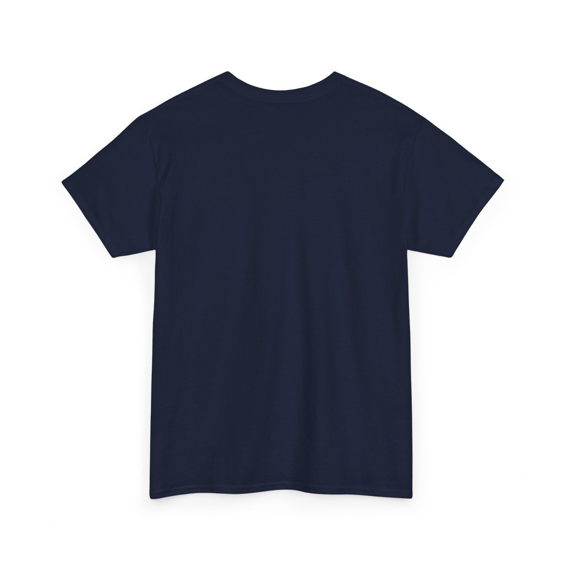 Back view of a luxurious navy women's t-shirt, designed for yoga enthusiasts, showcasing a classic silhouette for ultimate comfort and style.