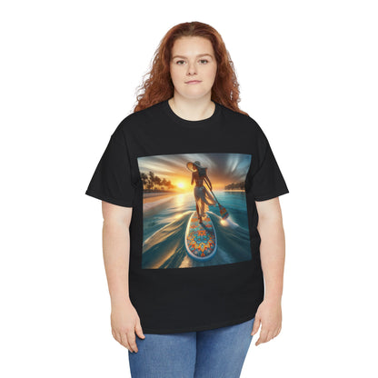 Back view of the Luxury Paddle Board T-Shirt from Dazzling Dreams Studio, demonstrating the relaxed style and lightweight fabric suitable for layering or solo wear on any adventure.