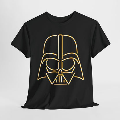 Luxurious Star Wars Neon Darth graphic t-shirt featuring a minimalist line art design of Darth Vader's helmet, crafted for unisex comfort and style.
