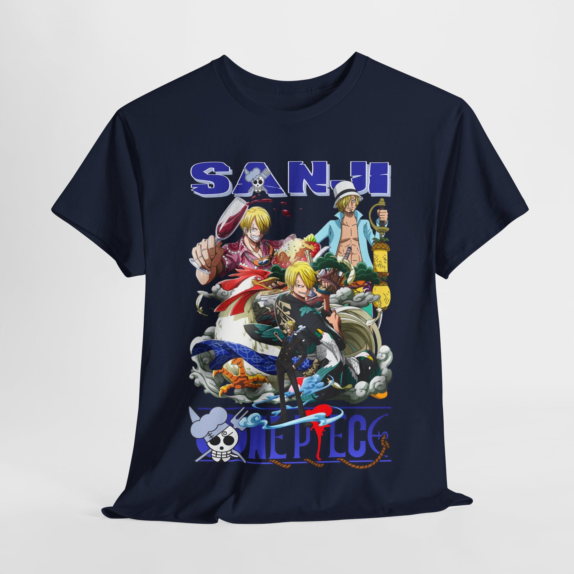 Fashion-forward t-shirt featuring a captivating Sanji design from One Piece, ideal for those who appreciate unique anime-inspired fashion.
