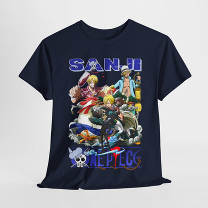 Fashion-forward t-shirt featuring a captivating Sanji design from One Piece, ideal for those who appreciate unique anime-inspired fashion.