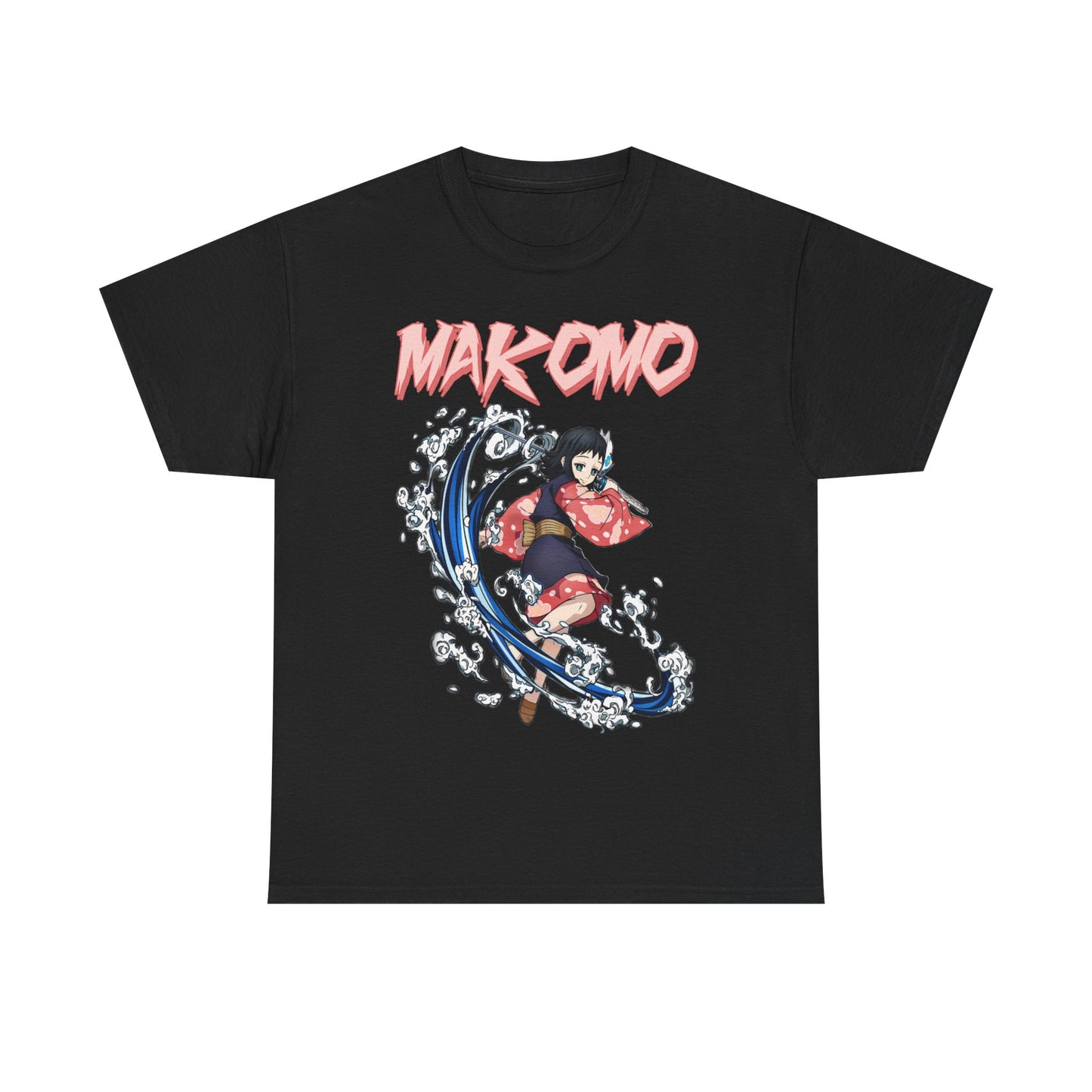 Elegant Makomo anime T-shirt in black, showcasing captivating water splash design, perfect for a stylish and unique look.