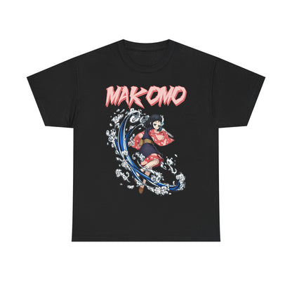 Elegant Makomo anime T-shirt in black, showcasing captivating water splash design, perfect for a stylish and unique look.