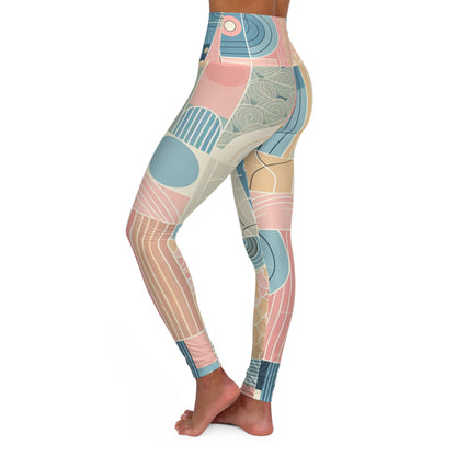 Contemporary Pastel Leggings - Stylish Comfort in Soft Pink, Blue, Yellow & Green Hues featuring a side view of a model, showcasing the elegant pastel colour palette and comfortable fit ideal for both casual and active wear.