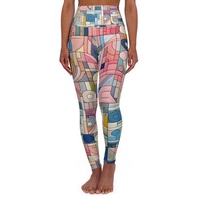 Pastel Geometric Leggings for Women from Dazzling Dreams Studio, showcasing contemporary design with soft stretch fabric in pink, blue, green, and yellow hues.