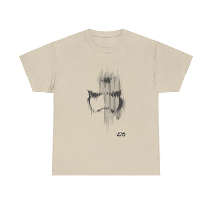 Elegant Star Wars Stormtrooper Glitch Effect T-Shirt in beige, featuring a contemporary glitch design of a Stormtrooper helmet, ideal for stylish sci-fi fans.