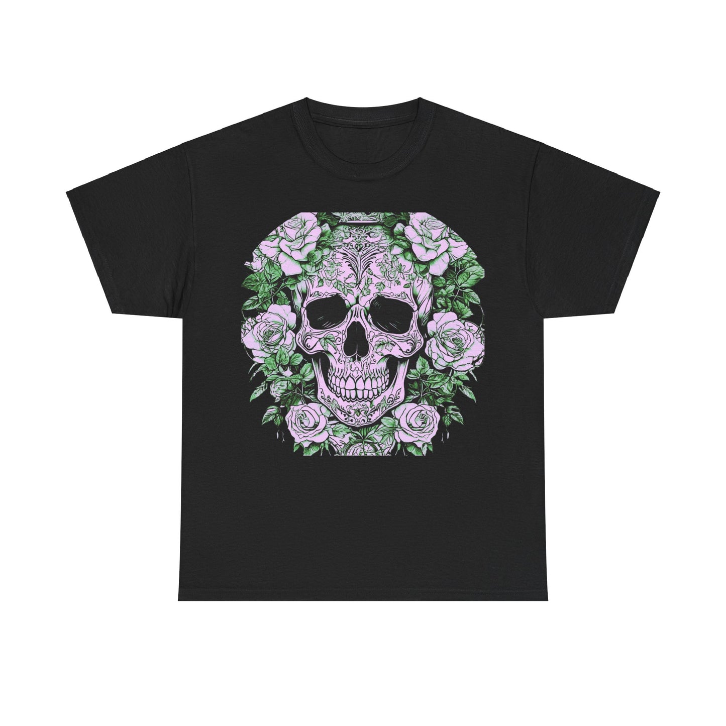 Skulls and Roses Cotton Tee, Unisex Graphic Shirt, 7 color choice