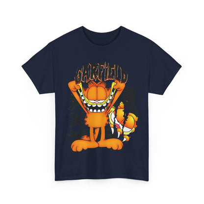 Front view of the Garfield Unisex Graphic T-Shirt featuring a vibrant cartoon design with Garfield's playful expression, perfect for casual outings.
