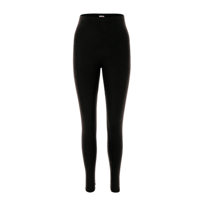 Model wearing luxury organic wool and silk leggings, emphasizing their sleek design and versatility for everyday wear.