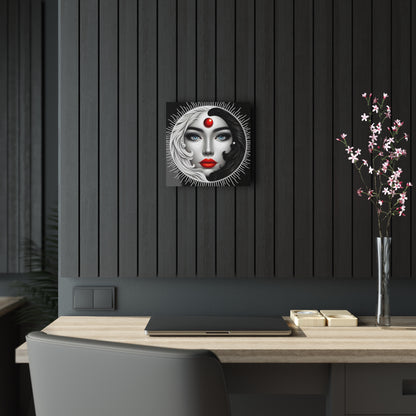 Artful Expressions Yin-Yang Acrylic Print displayed in a chic modern office setting, enhancing the sophistication of the interior while showcasing the artwork's captivating aesthetic.