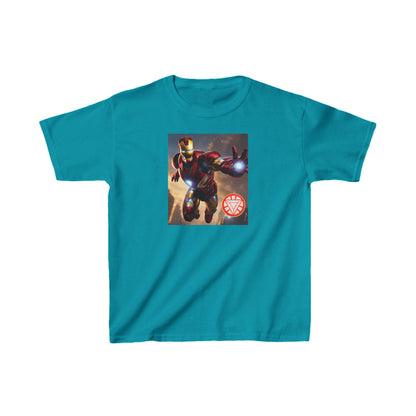 Kids Iron Man Heavy Duty T-Shirt with Hulk Graphic in vibrant aqua blue, showcasing a striking Iron Man print that combines fashion and superhero flair.