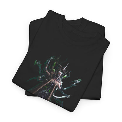 Luxurious black graphic t-shirt featuring an artistic design of a whimsical fantasy creature, embodying a blend of humour and elegance suitable for both men and women.
