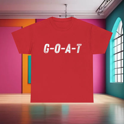 Greatest of All Time GOAT Graphic T-Shirt in vibrant red, featuring the distinctive GOAT design, perfect for fashion-forward enthusiasts.